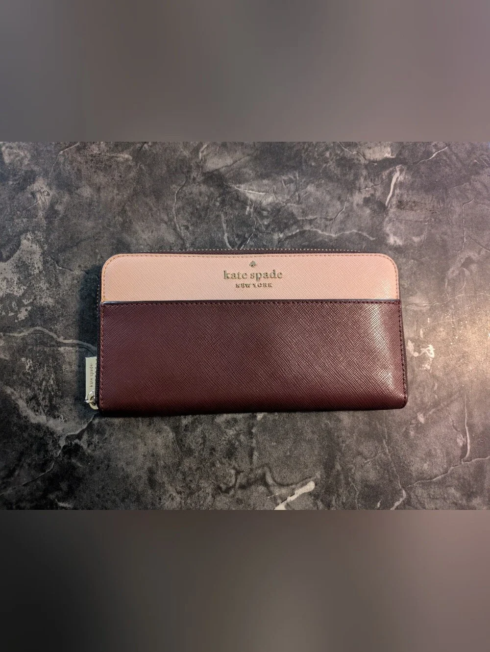 Kate Spade New York Burgundy & Light Pink Tote + Matching Wallet Set